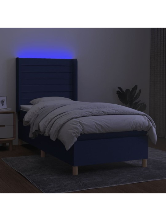Box spring postel s matrací a LED modrá 100x200 cm textil