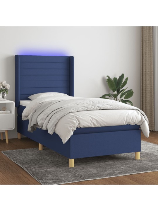 Box spring postel s matrací a LED modrá 100x200 cm textil