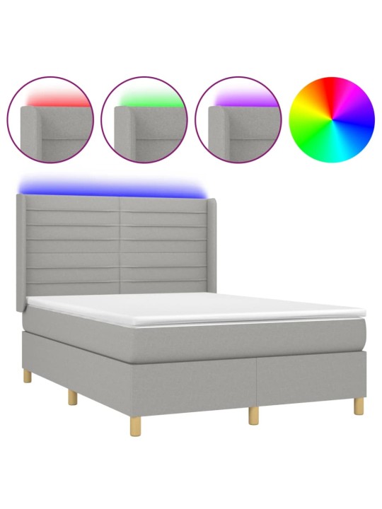 Box spring postel s matrací a LED světle šedá 140x190 cm textil