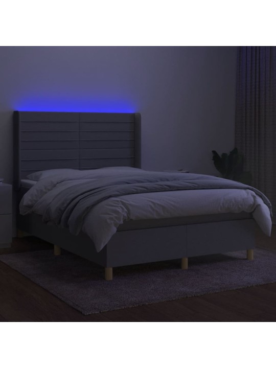 Box spring postel s matrací a LED světle šedá 140x190 cm textil