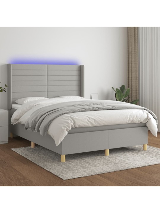 Box spring postel s matrací a LED světle šedá 140x190 cm textil