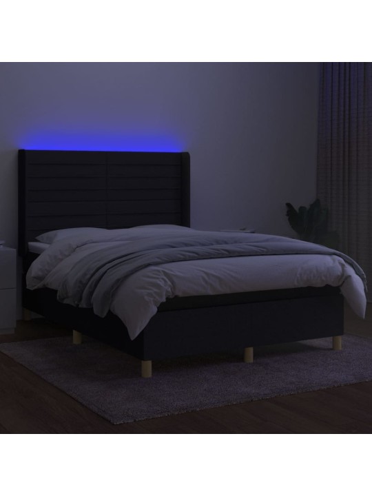 Box spring postel s matrací a LED černá 140x190 cm textil
