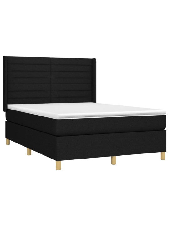 Box spring postel s matrací a LED černá 140x190 cm textil