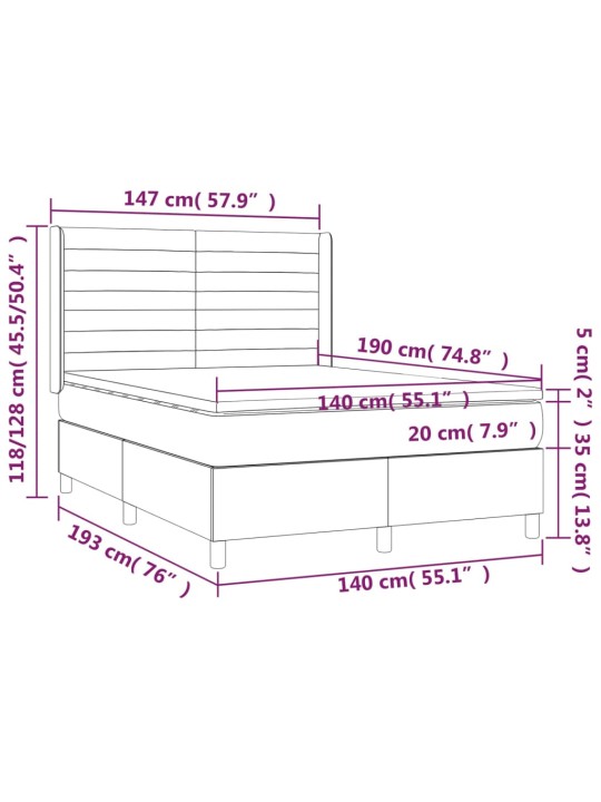 Box spring postel s matrací a LED černá 140x190 cm textil