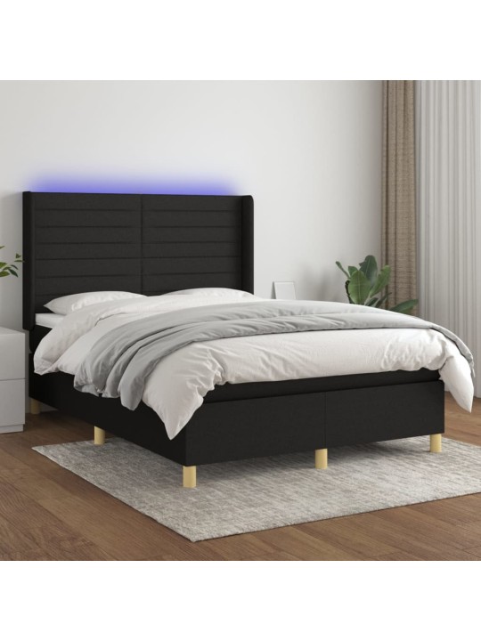 Box spring postel s matrací a LED černá 140x190 cm textil