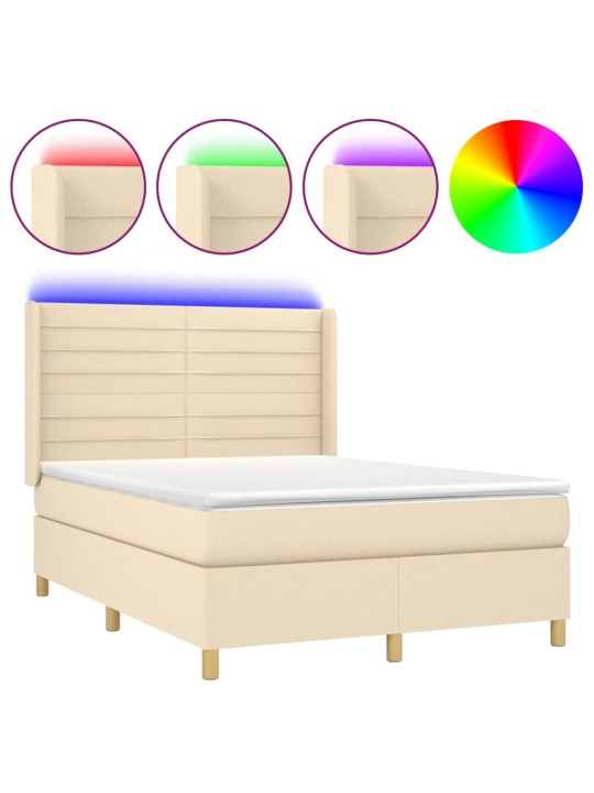 Box spring postel s matrací a led krémová 140x190 cm textil