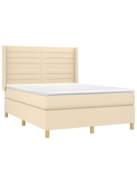 Box spring postel s matrací a led krémová 140x190 cm textil