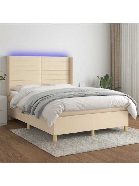 Box spring postel s matrací a led krémová 140x190 cm textil