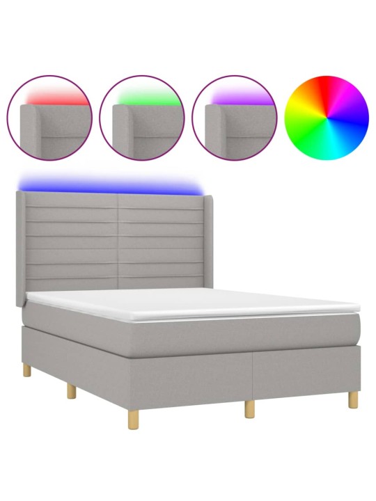 Box spring postel s matrací a LED světle šedá 140x200 cm textil