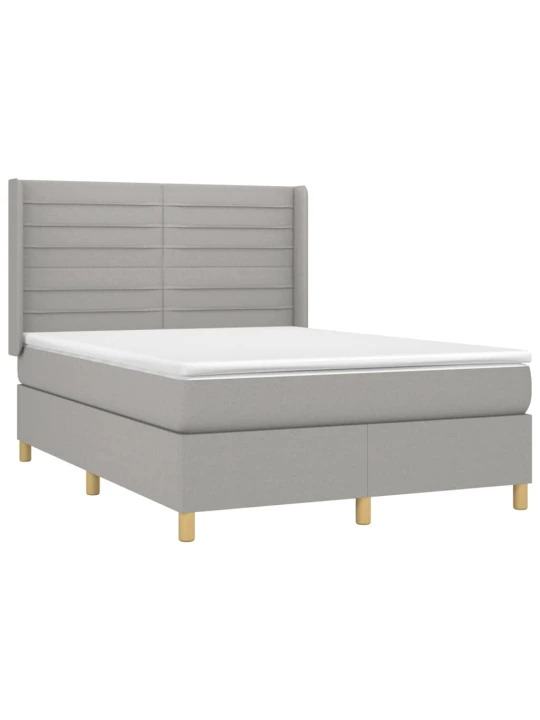 Box spring postel s matrací a LED světle šedá 140x200 cm textil