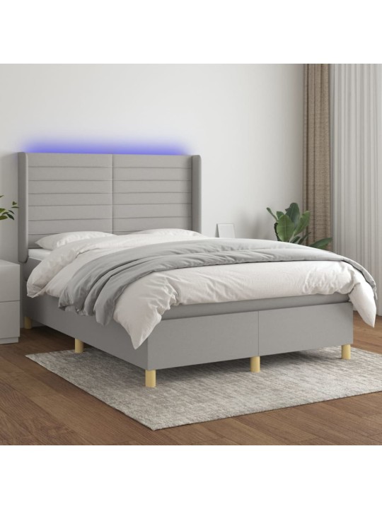 Box spring postel s matrací a LED světle šedá 140x200 cm textil