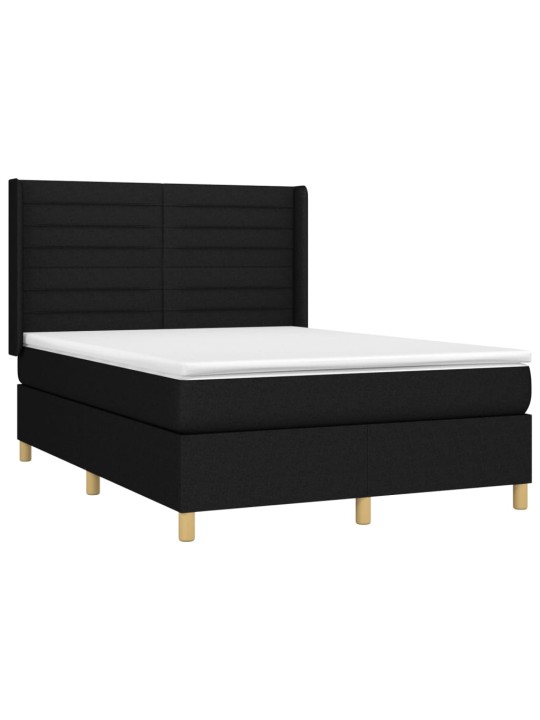 Box spring postel s matrací a LED černá 140x200 cm textil