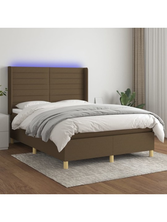 Box spring postel s matrací a LED tmavě hnědá 140x200 cm textil