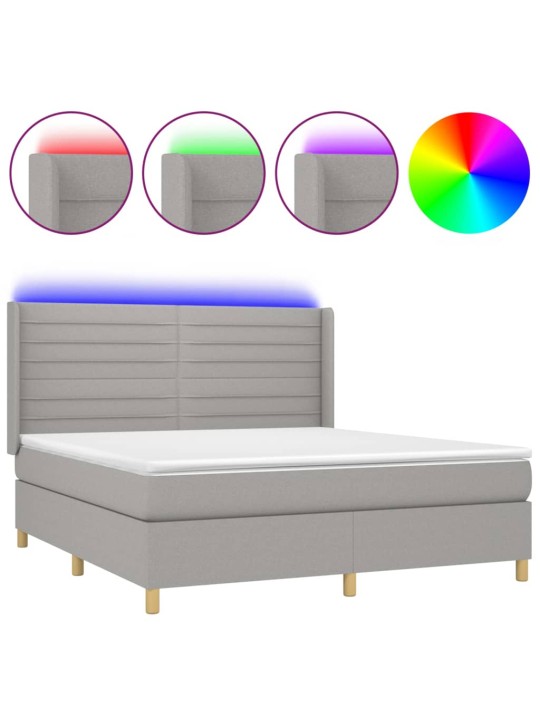 Box spring postel s matrací a LED světle šedá 160x200 cm textil