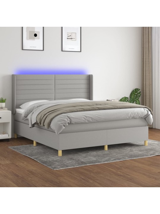 Box spring postel s matrací a LED světle šedá 160x200 cm textil