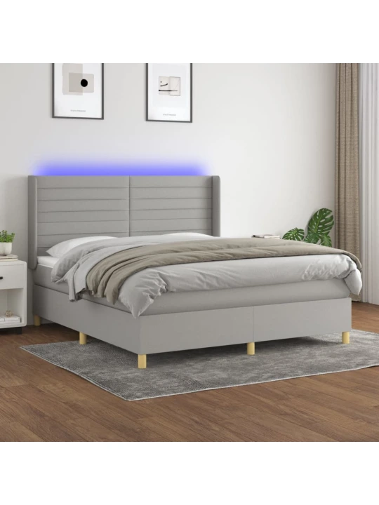 Box spring postel s matrací a LED světle šedá 160x200 cm textil