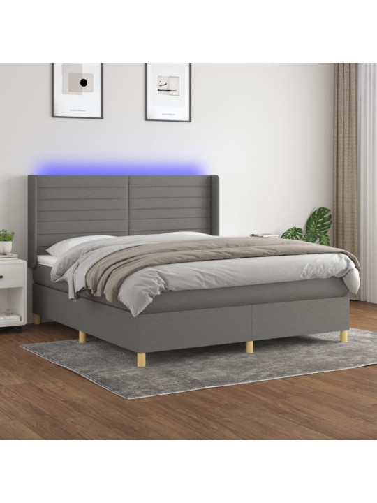 Box spring postel s matrací a LED tmavě šedá 160x200 cm textil