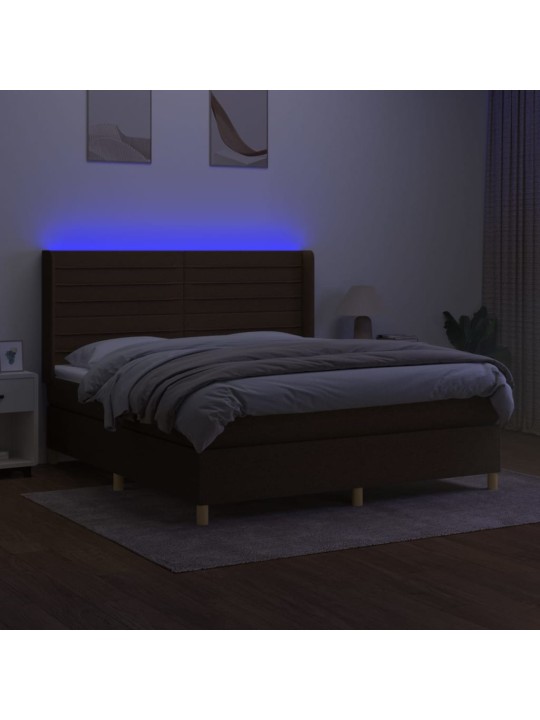Box spring postel s matrací a led tmavě hnědá 160x200 cm textil