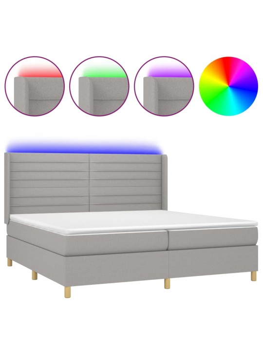 Box spring postel s matrací a LED světle šedá 200x200 cm textil