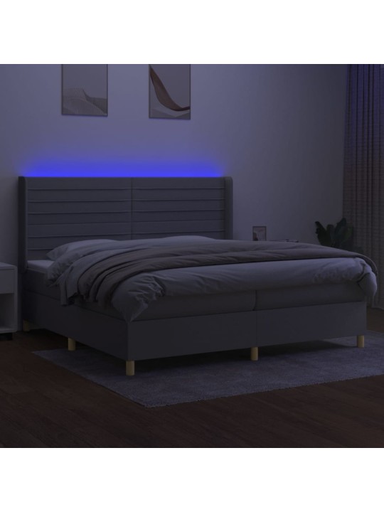Box spring postel s matrací a LED světle šedá 200x200 cm textil