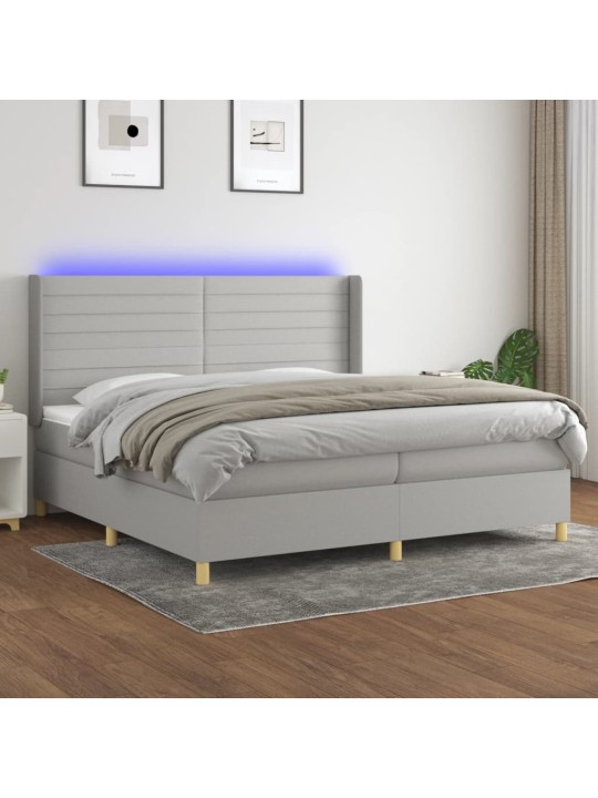 Box spring postel s matrací a LED světle šedá 200x200 cm textil