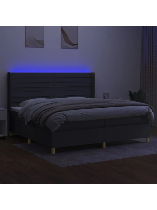 Box spring postel s matrací a LED tmavě šedá 200x200 cm textil