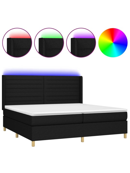 Box spring postel s matrací a LED černá 200x200 cm textil