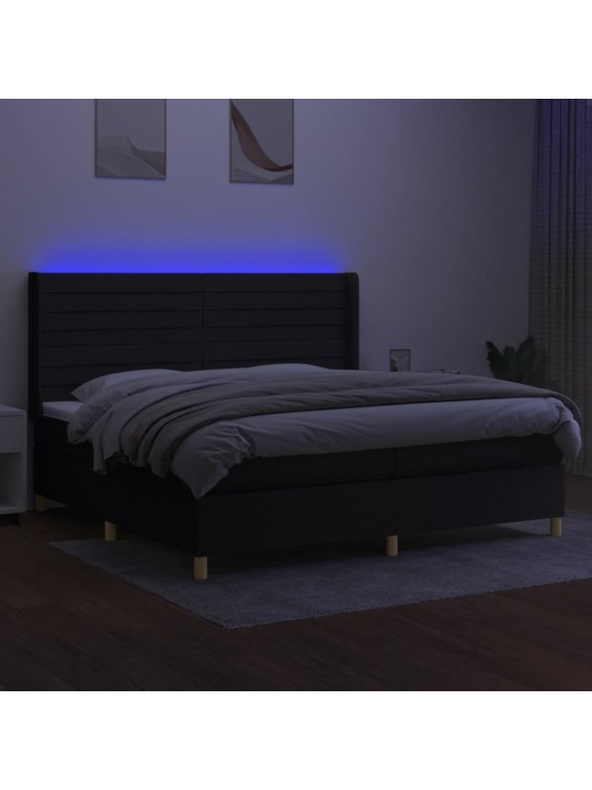 Box spring postel s matrací a LED černá 200x200 cm textil