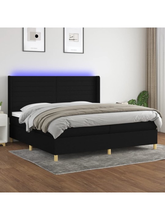Box spring postel s matrací a LED černá 200x200 cm textil