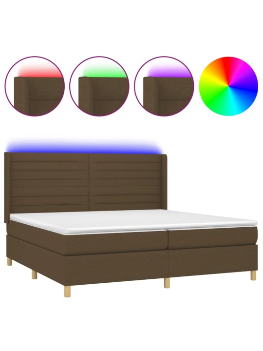 Box spring postel s matrací a led tmavě hnědá 200x200 cm textil