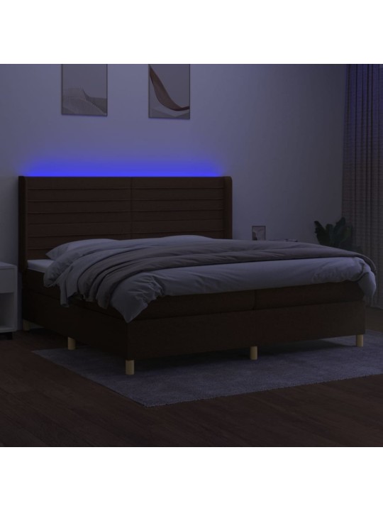 Box spring postel s matrací a led tmavě hnědá 200x200 cm textil