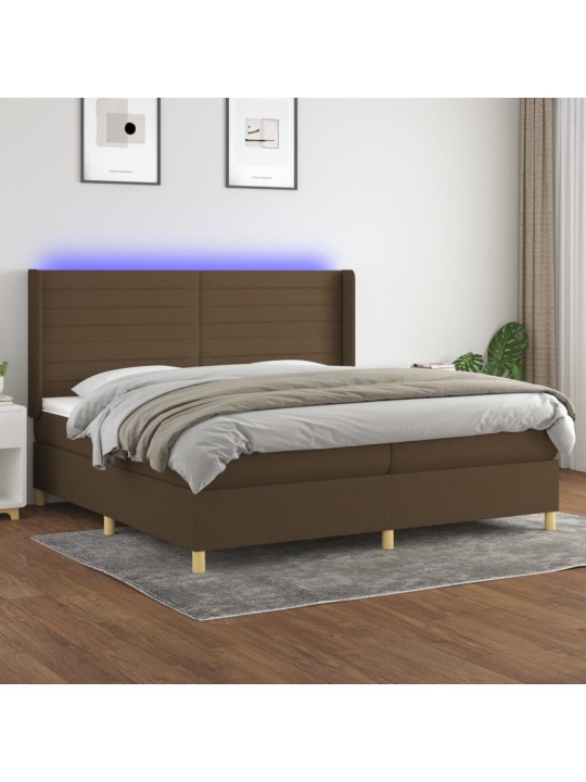 Box spring postel s matrací a led tmavě hnědá 200x200 cm textil