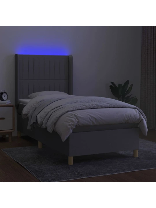 Box spring postel s matrací a LED světle šedá 80x200 cm textil