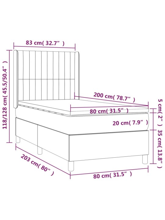 Box spring postel s matrací a LED černá 80 x 200 cm textil