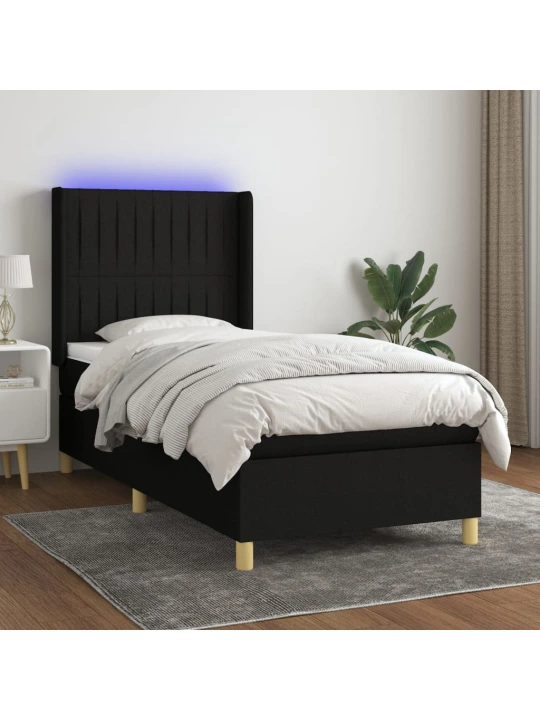Box spring postel s matrací a LED černá 80 x 200 cm textil