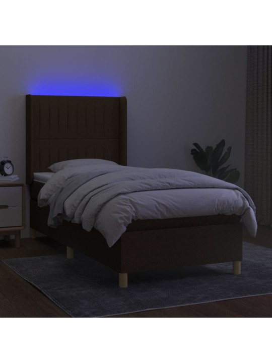 Box spring postel s matrací a LED tmavě hnědá 80x200 cm textil