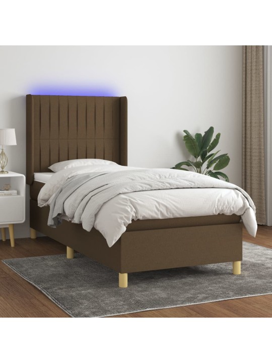Box spring postel s matrací a LED tmavě hnědá 80x200 cm textil