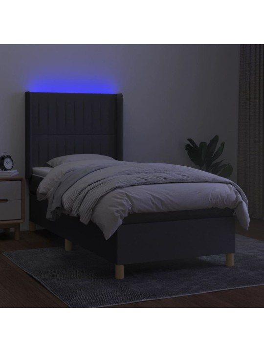 Box spring postel s matrací a LED tmavě šedá 90x190 cm textil