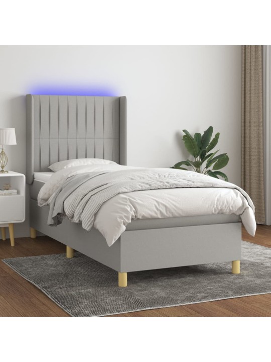Box spring postel s matrací a LED světle šedá 100x200 cm textil