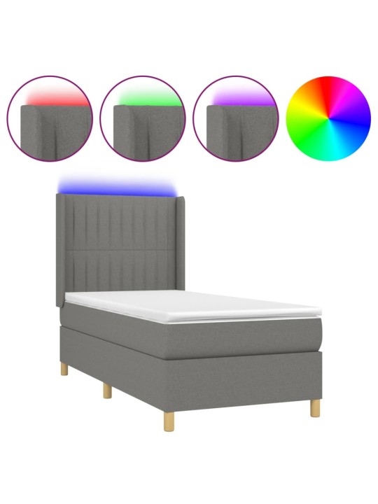 Box spring postel s matrací a LED tmavě šedá 100x200 cm textil