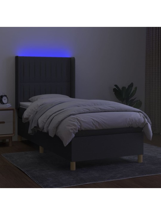 Box spring postel s matrací a LED tmavě šedá 100x200 cm textil