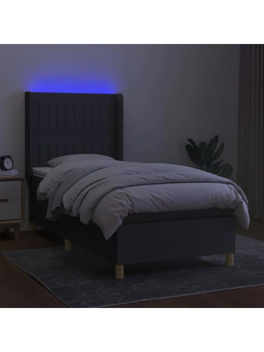 Box spring postel s matrací a LED tmavě šedá 100x200 cm textil