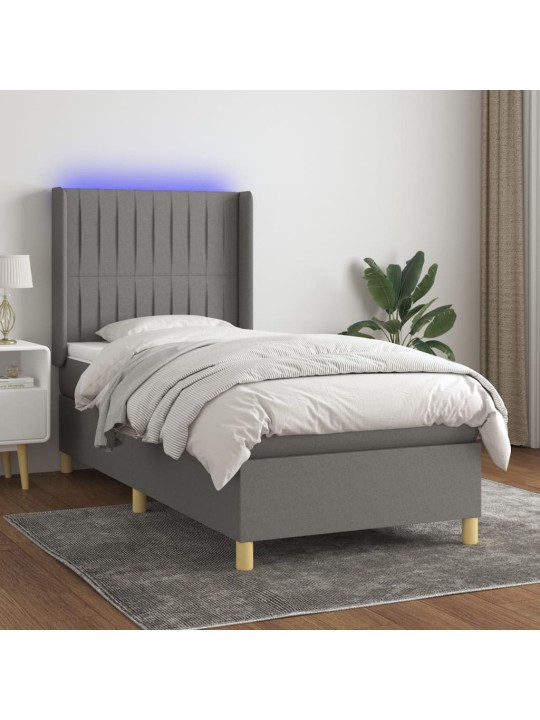 Box spring postel s matrací a LED tmavě šedá 100x200 cm textil