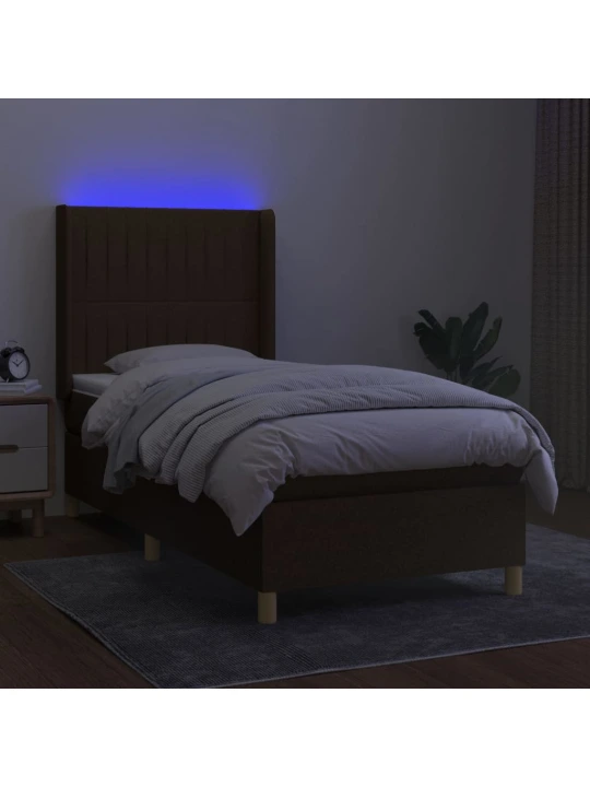 Box spring postel s matrací a led tmavě hnědá 100x200 cm textil