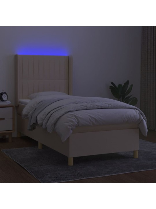 Box spring postel s matrací a LED krémová 100x200 cm textil