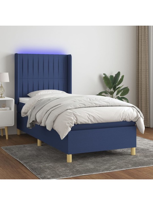 Box spring postel s matrací a LED modrá 100x200 cm textil