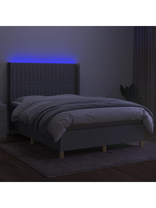 Box spring postel s matrací a LED světle šedá 140x190 cm textil