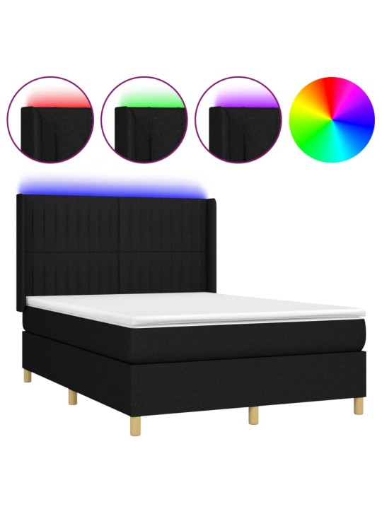 Box spring postel s matrací a LED černá 140x190 cm textil
