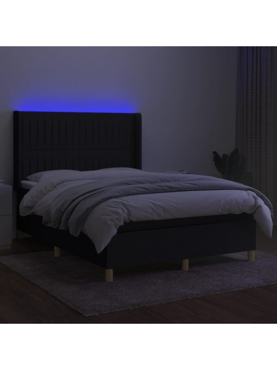 Box spring postel s matrací a LED černá 140x190 cm textil