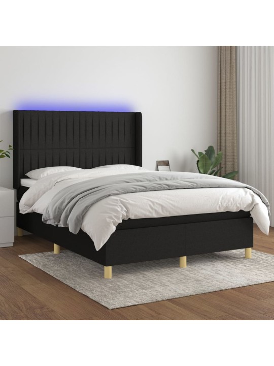 Box spring postel s matrací a LED černá 140x190 cm textil